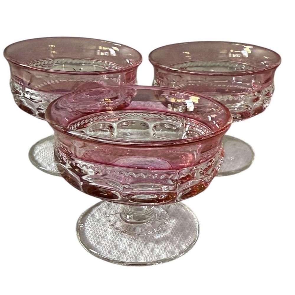 Indiana Glass Thumbprint Cranberry Flash Compotes Early Deep Mold Set of 3
